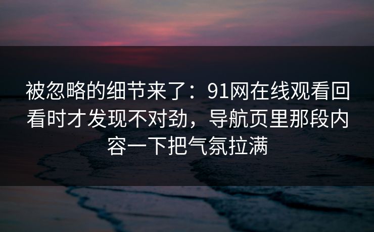 被忽略的细节来了：91网在线观看回看时才发现不对劲，导航页里那段内容一下把气氛拉满